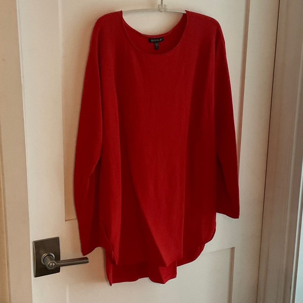 Eileen Fisher Vibrant Red Long Sleeve Top merino wool good used condition
